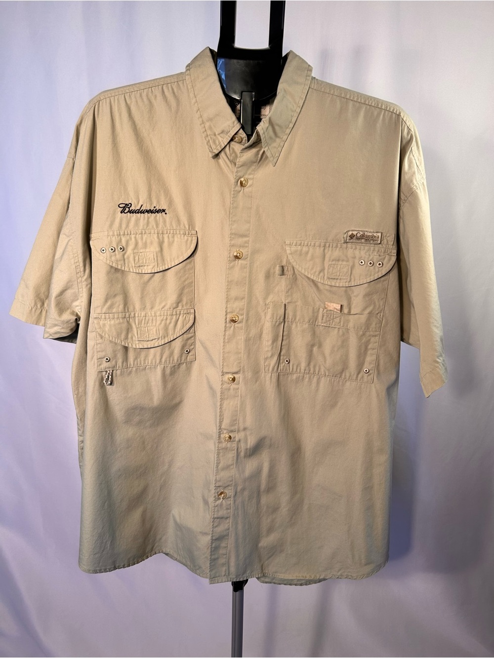 PFG x Budweiser Columbia Performance Fishing Shirt Sportsman Khaki Tan Men’s XL